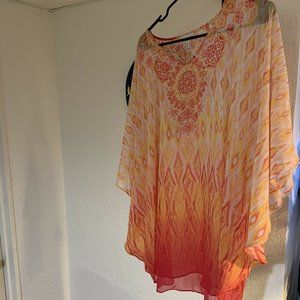 Susan Graver Printed Sheer Chiffon Scarf Top SizeL